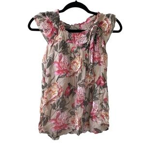 TENDENZE Italy Silk Floral Sleeveless Blouse Pink Cream L